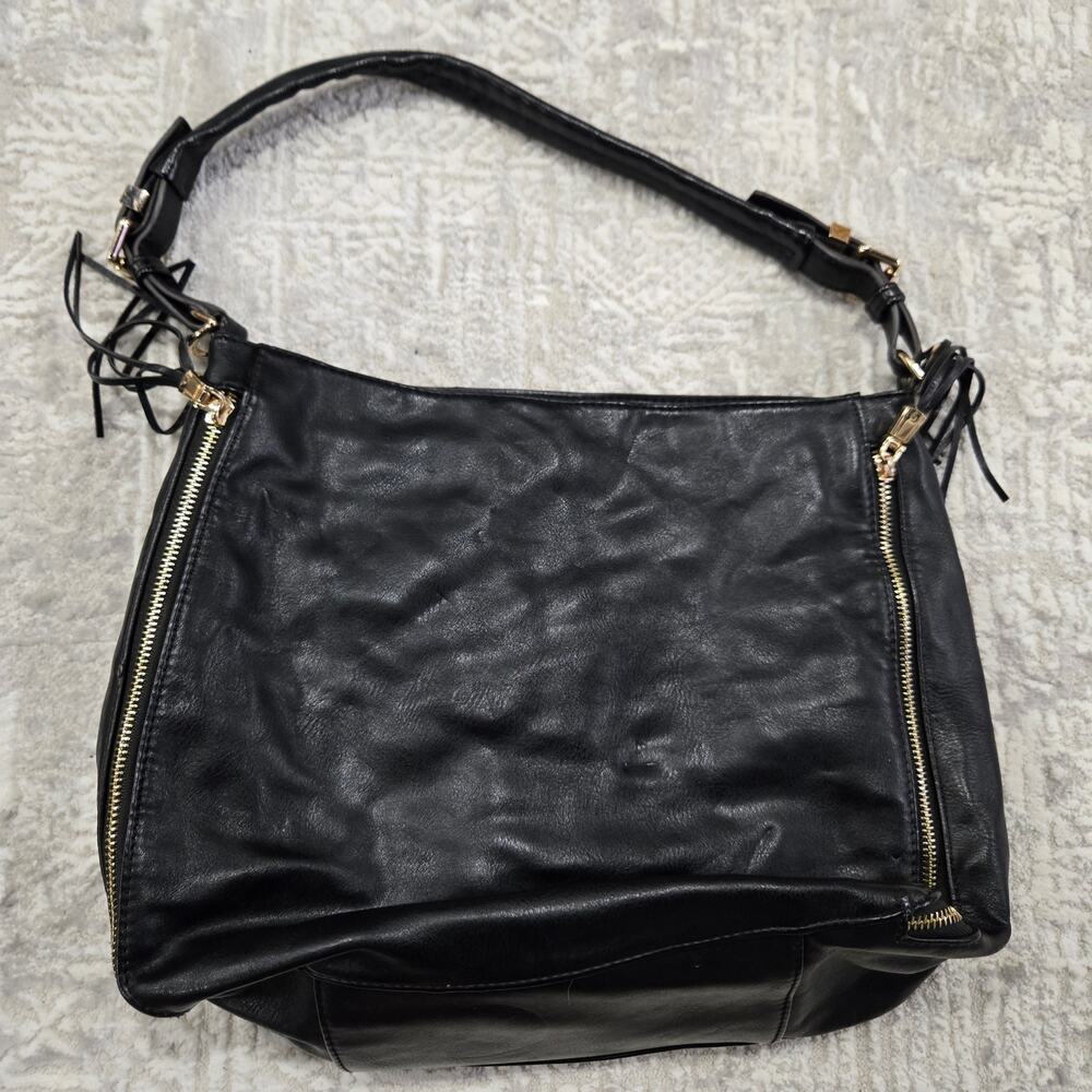 Unbranded Faux Leather Black Fringe Shoulder‎ Purse Bag Removable Strap Boho